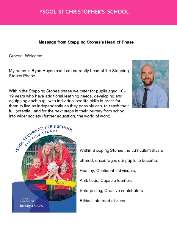 Stepping stones head of phase welcome - page 1